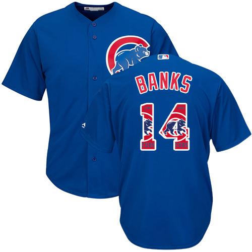 Cubs #14 Ernie Banks Blue Team Logo Fashion Stitched MLB Jersey